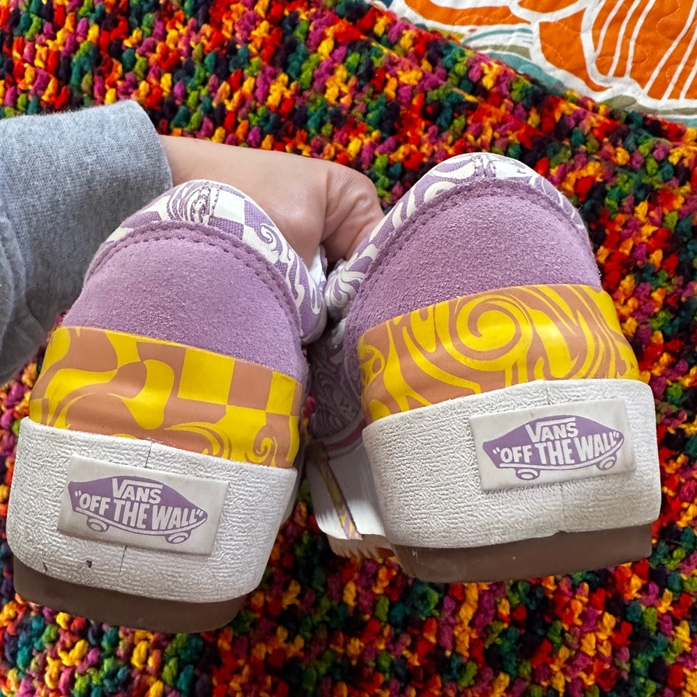 🦄Vans Purple and White Swirly Trippy Chekered Stackform Platform Sneakers🦄 - Picture 5 of 8
